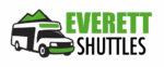 Everett Shuttles logo with a modern green and black shuttle bus and mountain silhouette.